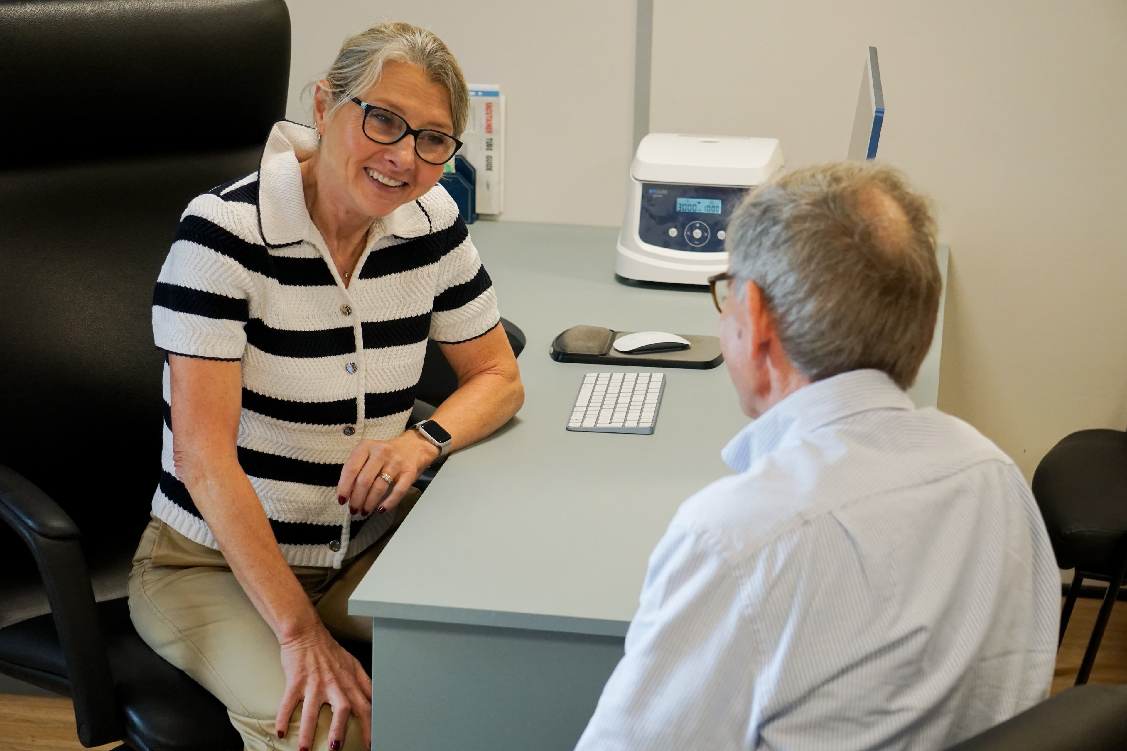 A HealthyAt100 consultation in a private clinical room